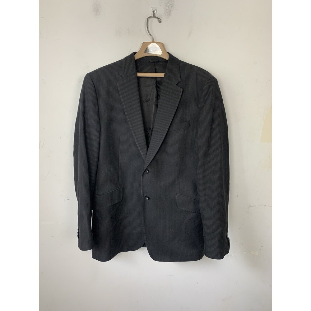 Banana Republic Mens‎ Blazer 44 Black Linen Blend Striped Two Button Sport Coat
